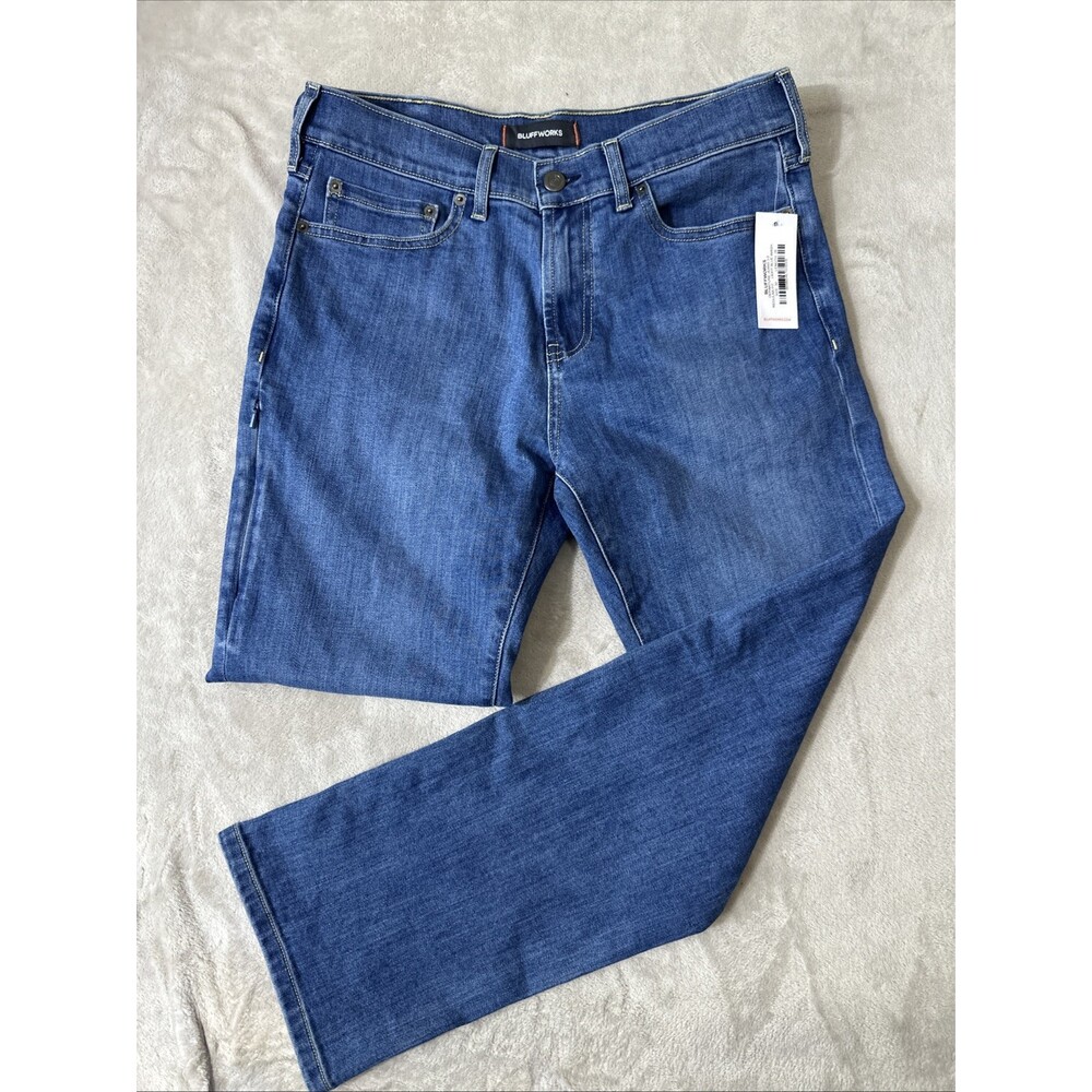 Nwt Bluffworks Departure 3.0 Jeans Mens 30x28 Regular Fit Light Blue Wash — image 2 of 8